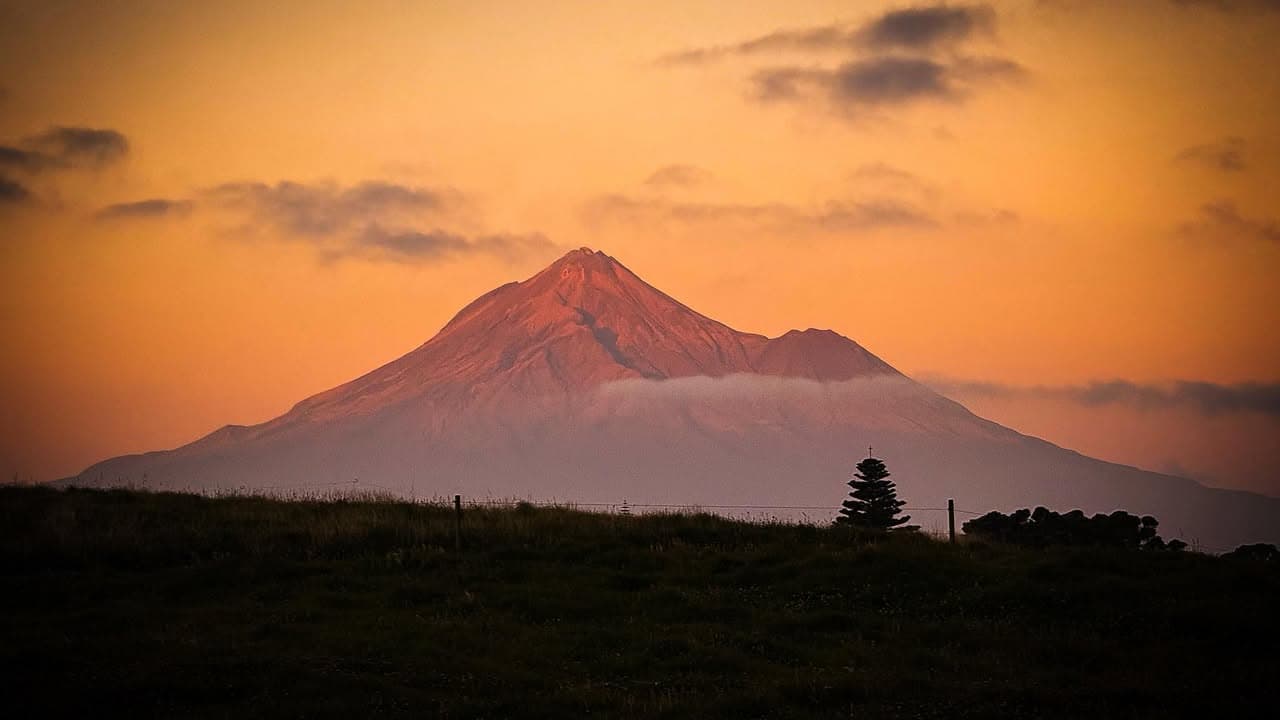 Mt Taranaki golden glow - captured from Opunake.